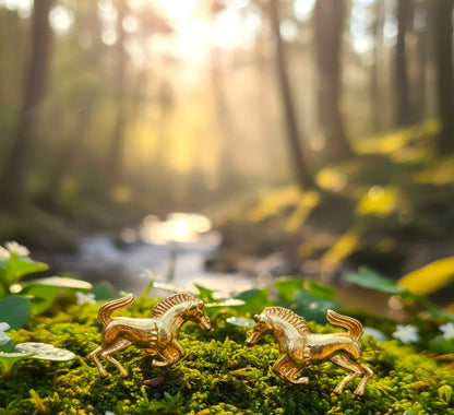 Minimal Gold Horse Stud Earrings for Women | Brass Equestrian Daily Wear Earrings