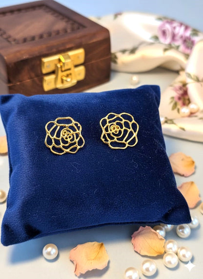 Minimal Gold Rose Stud Earrings for Women | Elegant Brass Floral Daily Wear Earrings
