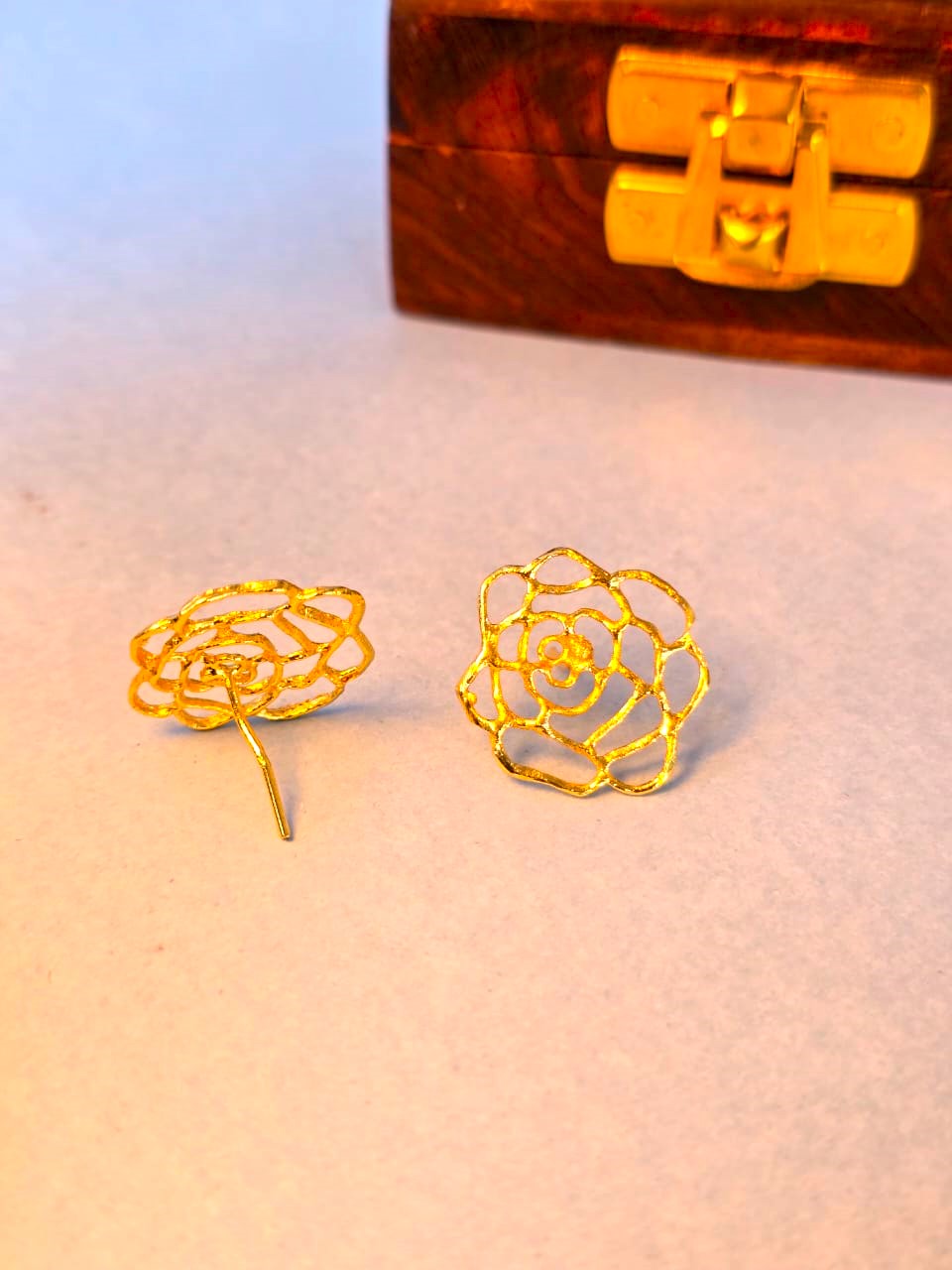 Minimal Gold Rose Stud Earrings for Women | Elegant Brass Floral Daily Wear Earrings
