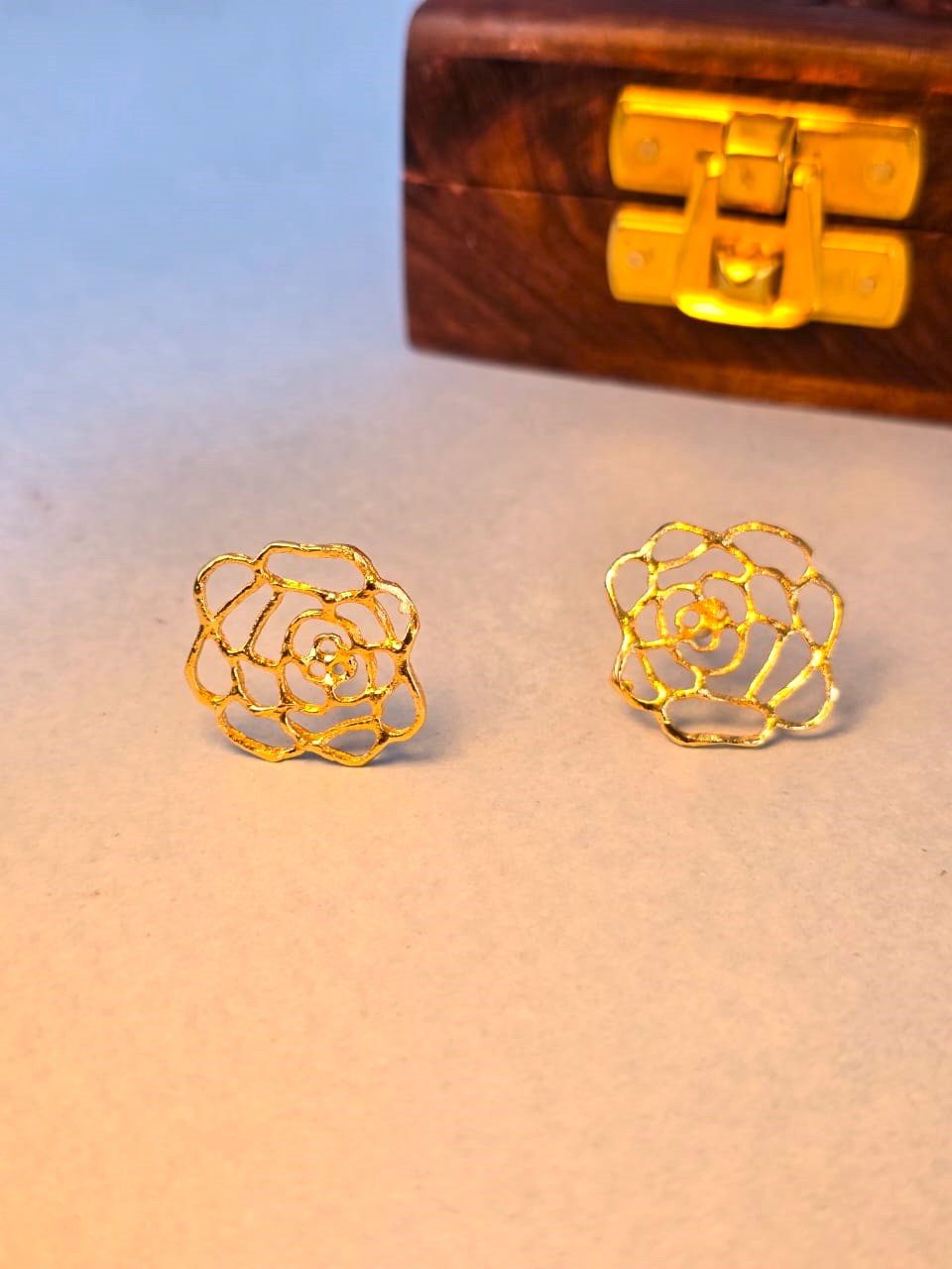 Minimal Gold Rose Stud Earrings for Women | Elegant Brass Floral Daily Wear Earrings