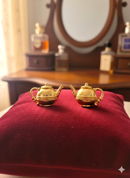 Minimal Gold Teapot Stud Earrings for Women | Lightweight Brass Daily Wear Earrings