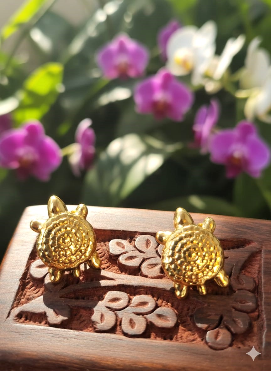 Minimal Gold Turtle Stud Earrings for Women | Brass Kachhua Daily Wear Earrings