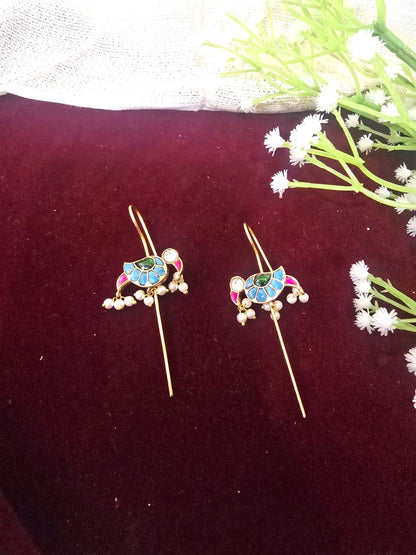 Multicolor Kundan Ear Cuffs with Blue, Pink & Green Stones