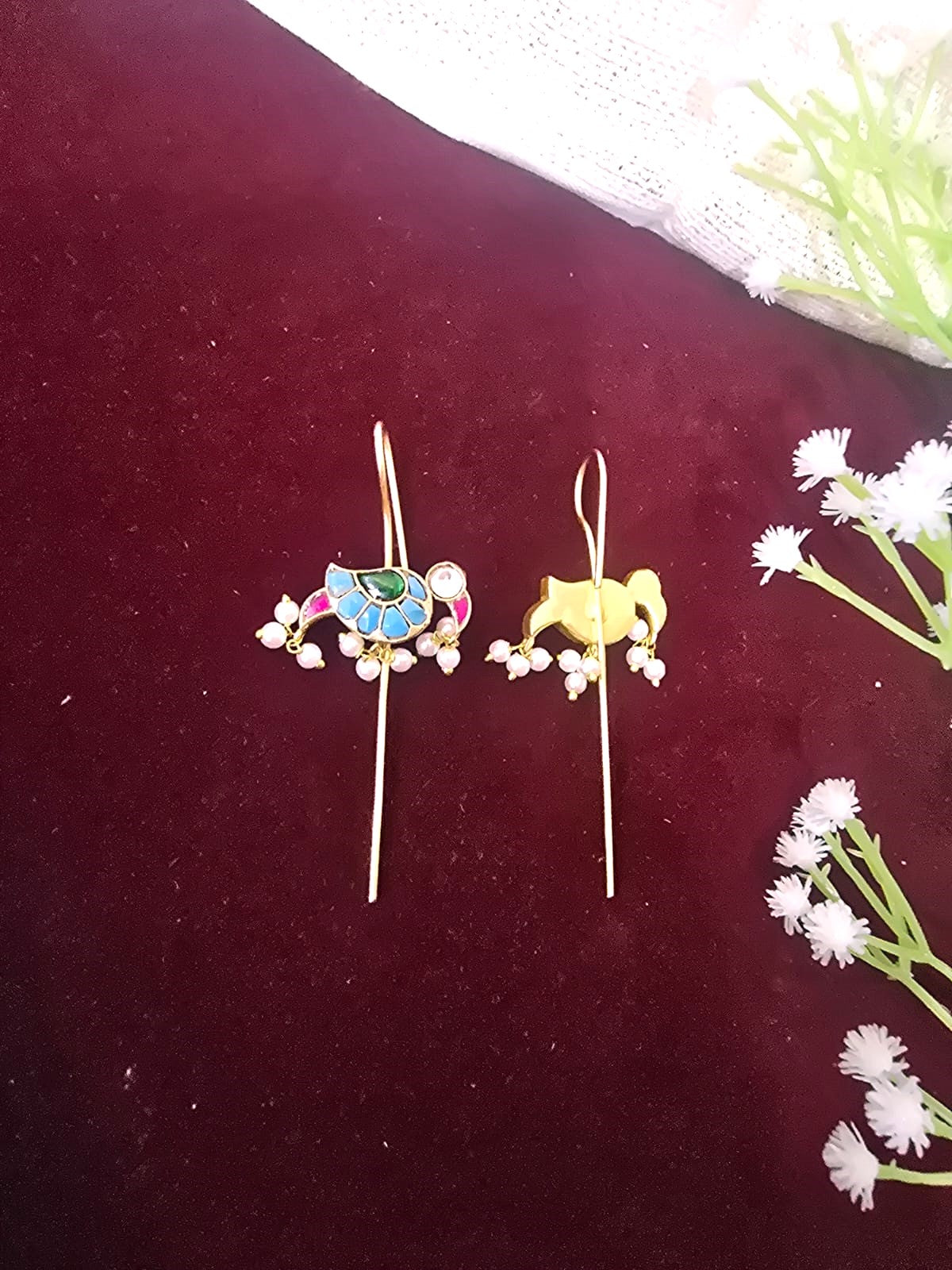 Multicolor Kundan Ear Cuffs with Blue, Pink & Green Stones