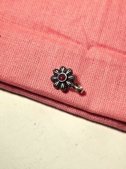 Oxidised Silver Flower Nose pin for Women