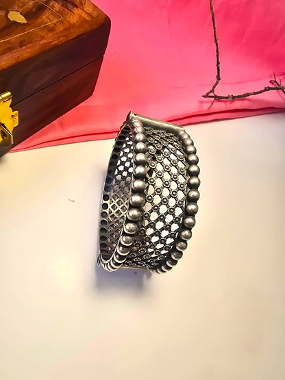 Oxidised Silver Jali Kada Bangle – Vintage Ethnic Bangle ( Single Piece )