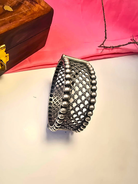 Oxidised Silver Jali Kada Bangle – Vintage Ethnic Bangle ( Single Piece )