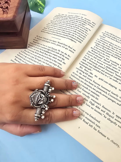 Oxidised Silver Replica Goddess Ring with Pearl Drops