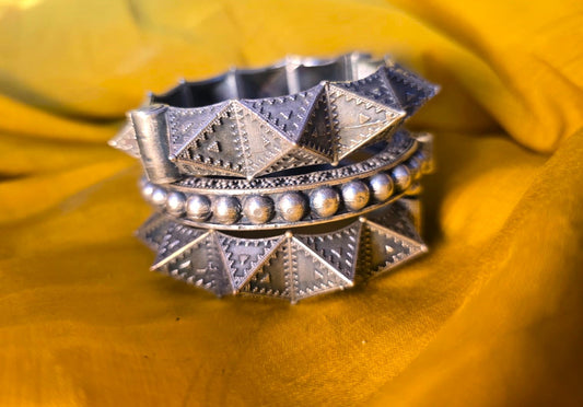 Oxidised Silver Replica Pyramid Bangle Stack for Women