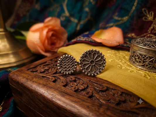 Oxidized Silver Floral Statement Ring
