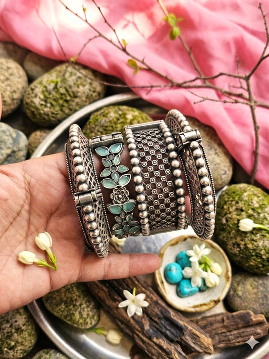 Oxidized Silver Replica Bangle Stack for Women