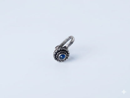 Oxidized Silver Adjustable Clip-On Nose Pin with Blue Stone