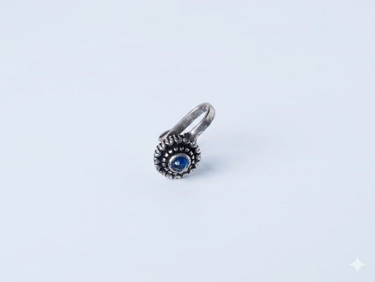 Oxidized Silver Adjustable Clip-On Nose Pin with Blue Stone