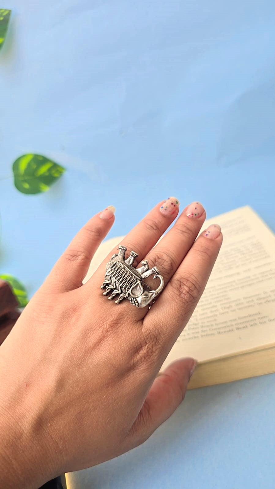 Oxidized Silver Elephant Ring for Women