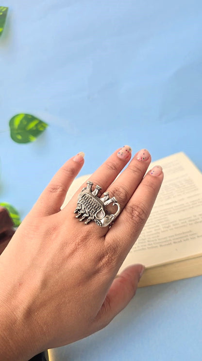 Oxidized Silver Elephant Ring for Women