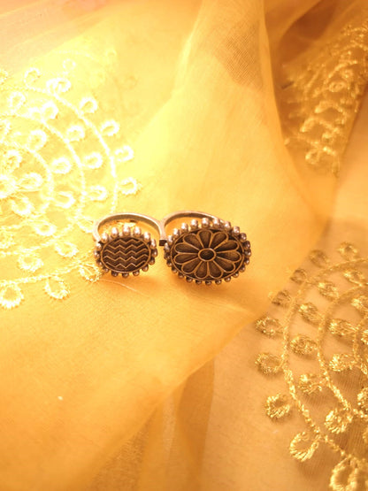 Oxidized Silver Floral Statement Ring