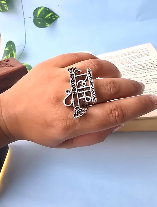 Oxidized Silver Meera Ring with Intricate Traditional Design