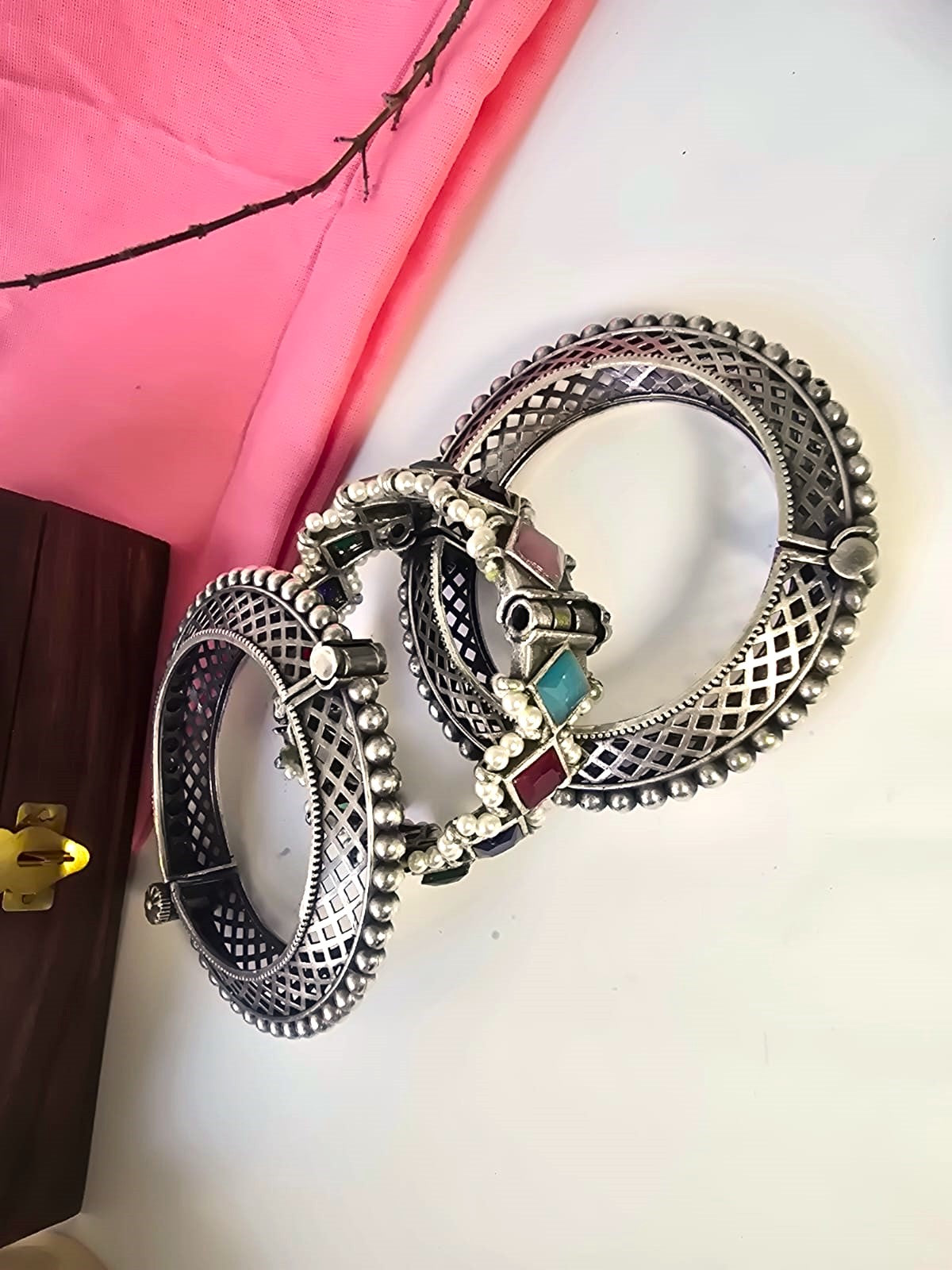 Oxidized Silver Replica Bangle Stack for Women