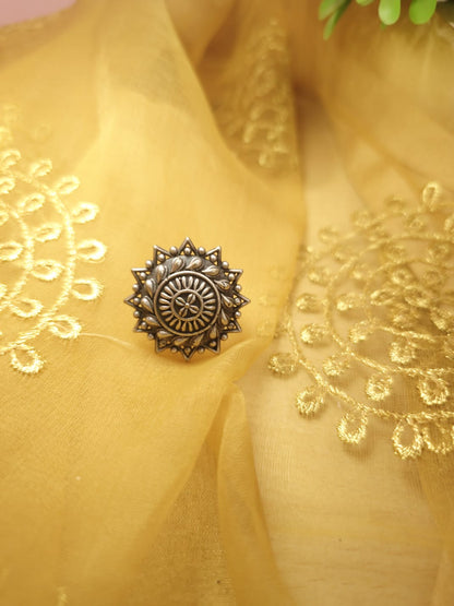 Oxidized Silver Sunflower Statement Ring
