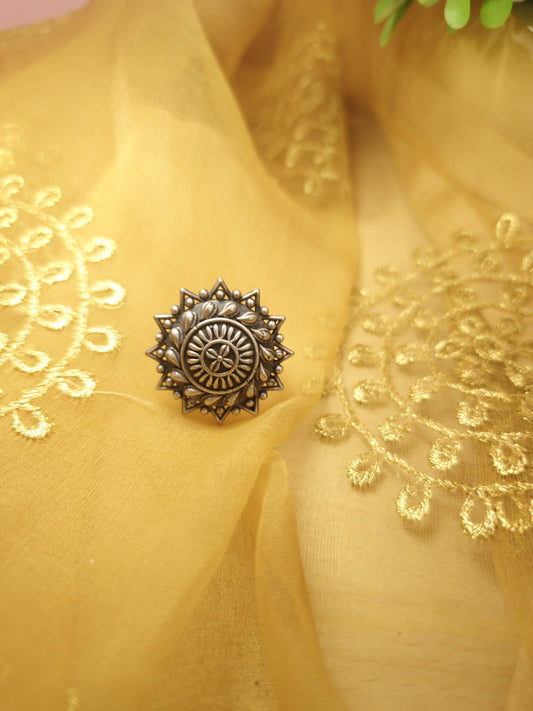 Oxidized Silver Sunflower Statement Ring