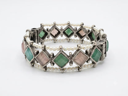 Pastel Stone Pearl Border Designer Bangle  (in pair)