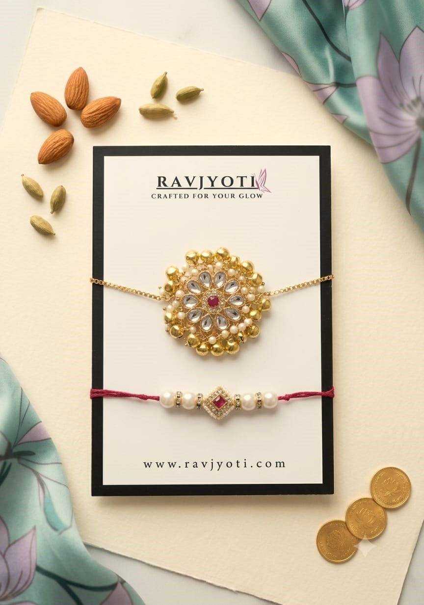 Premium Designer Bhai Bhabhi Rakhi Combo Set