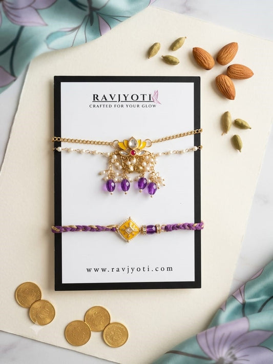 Premium Designer Rakhi Combo with Kundan Lumba