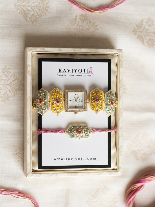 Premium Heritage Kundan Watch Rakhi Combo