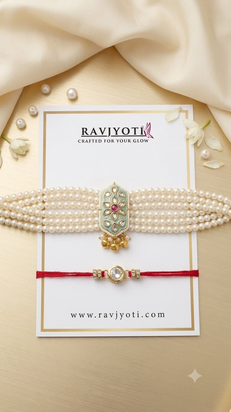 Premium Pearl Kundan Rakhi Set