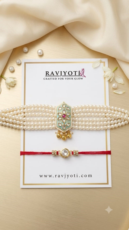 Premium Pearl Kundan Rakhi Set