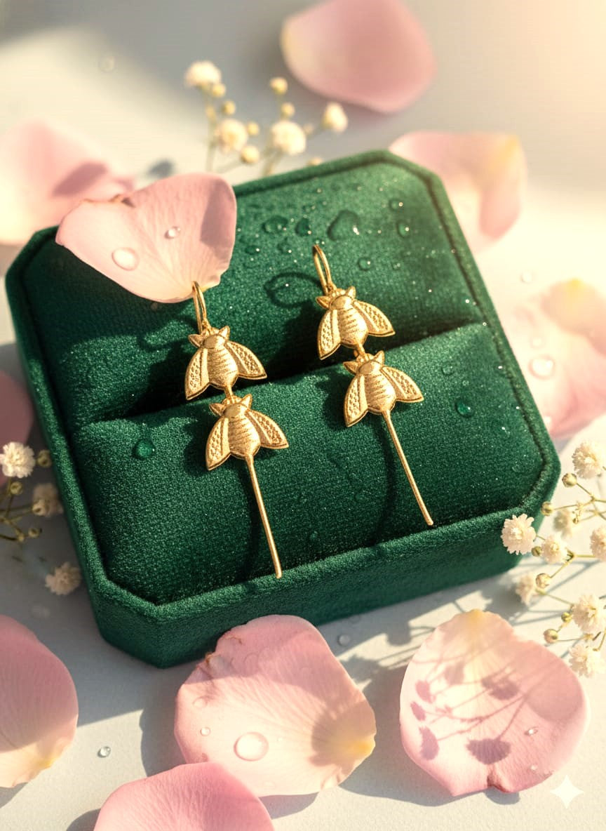 RavJyoti Gold-Toned Bee Motif Long Ear Cuffs | Non-Piercing Minimal Statement Ear Cuffs for Women