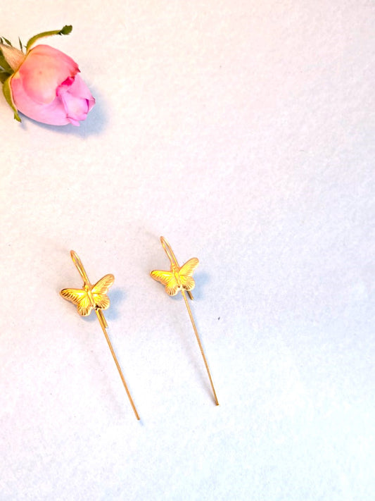 RavJyoti Gold-Toned Butterfly Motif Long Ear Cuffs | Minimal Non-Piercing Elegant Jewellery for Women