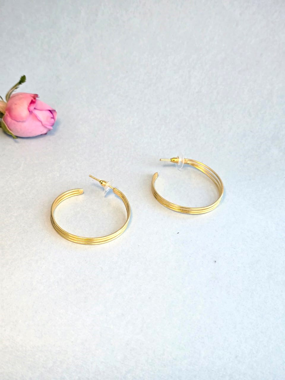 RavJyoti Gold-Toned Classic Hoop Earrings | Minimal Lightweight Everyday & Office Wear Hoops