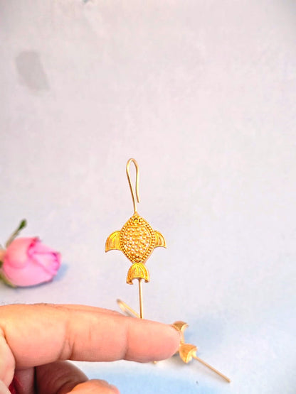 RavJyoti Gold-Toned Fish Motif Long Ear Cuffs | Non-Piercing Minimal Statement Jewellery for Women
