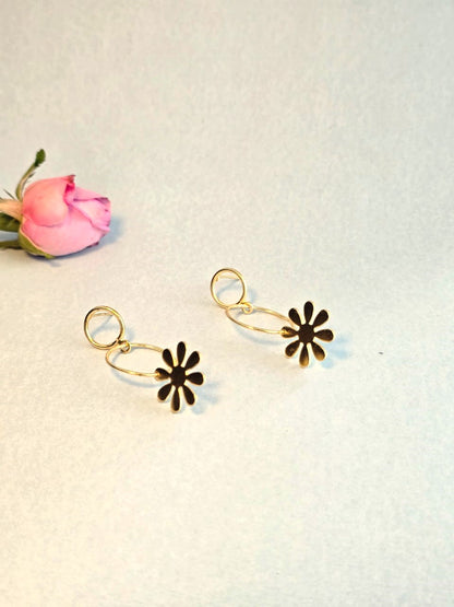 RavJyoti Gold-Toned Floral Drop Earrings | Minimal Everyday & Office Wear Earrings for Women