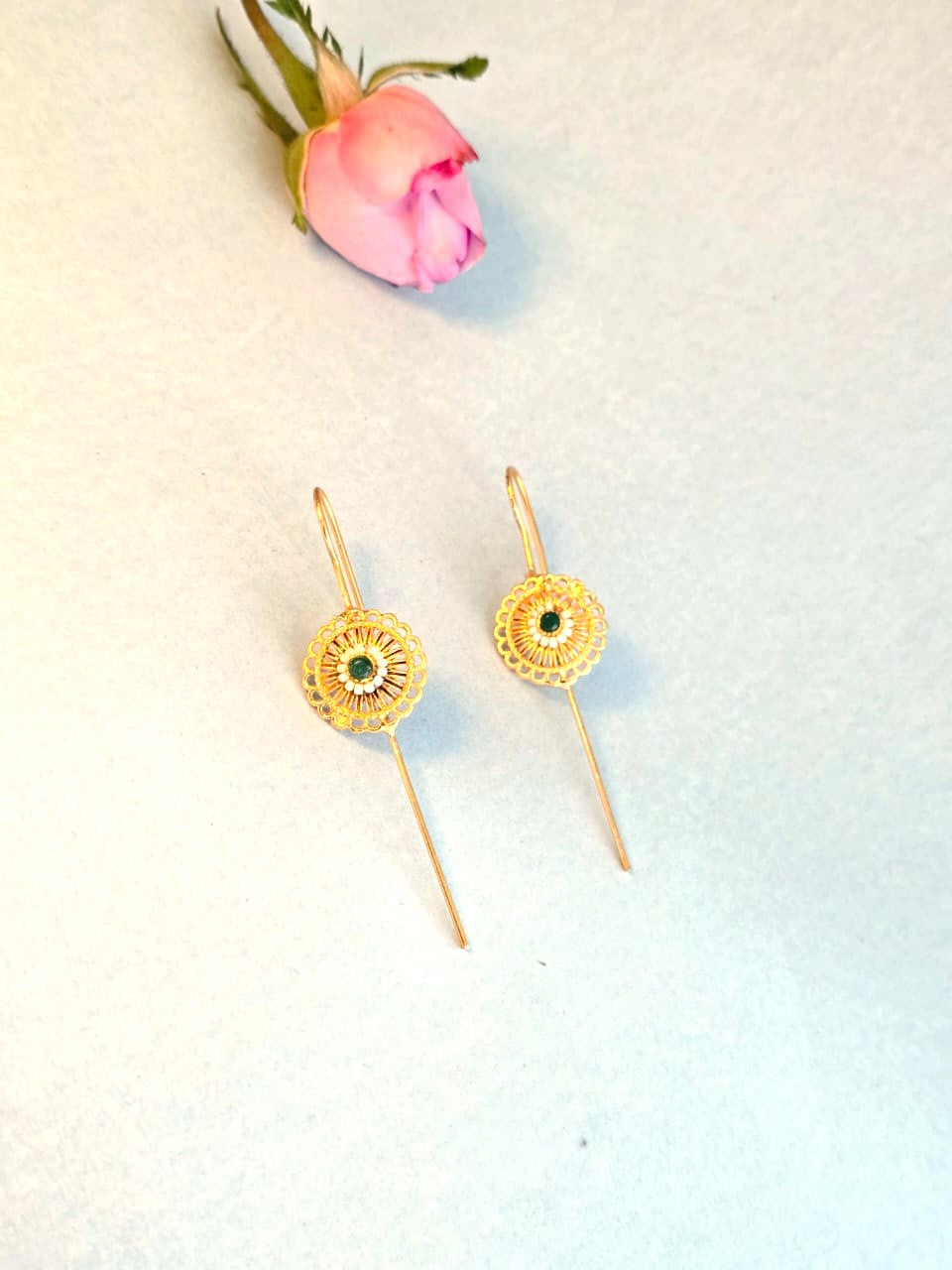 RavJyoti Gold-Toned Floral Stone Long Ear Cuffs | Non-Piercing Elegant Ear Cuffs for Women