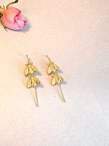 RavJyoti Gold-Toned Bee Motif Long Ear Cuffs | Non-Piercing Minimal Statement Ear Cuffs for Women