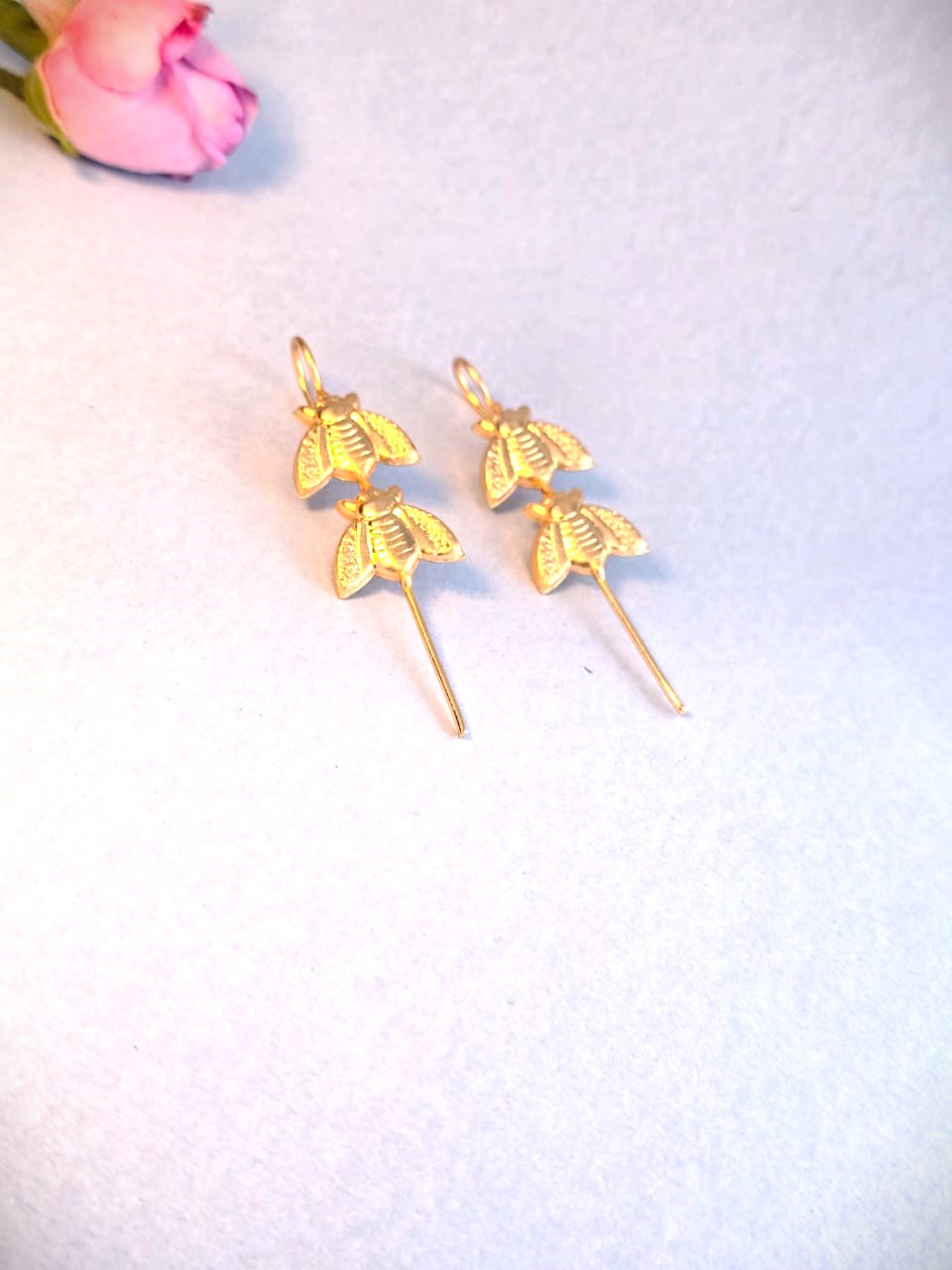 RavJyoti Gold-Toned Bee Motif Long Ear Cuffs | Non-Piercing Minimal Statement Ear Cuffs for Women