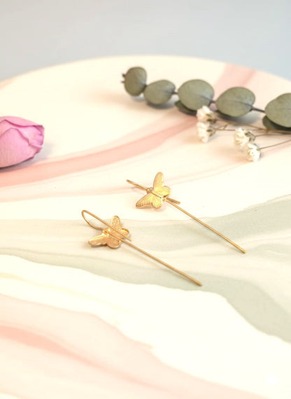 RavJyoti Gold-Toned Butterfly Motif Long Ear Cuffs | Minimal Non-Piercing Elegant Jewellery for Women