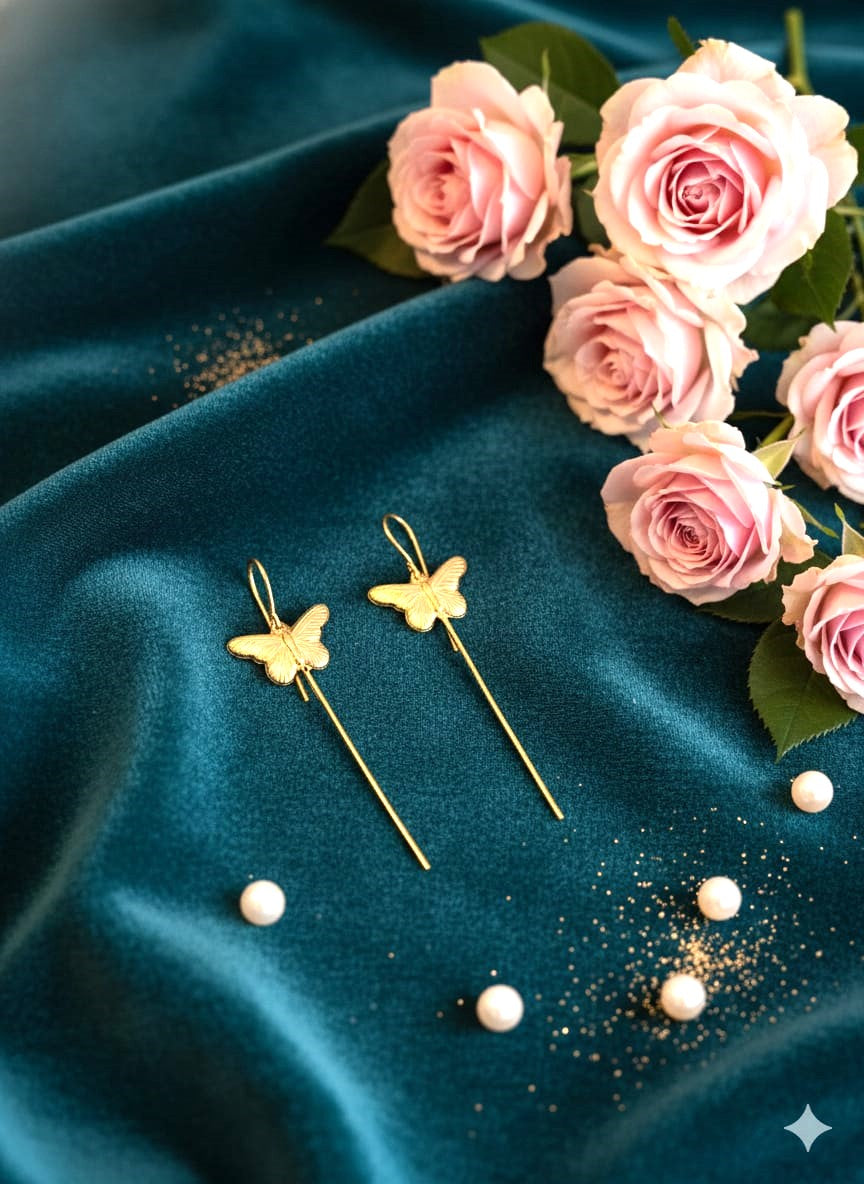 RavJyoti Gold-Toned Butterfly Motif Long Ear Cuffs | Minimal Non-Piercing Elegant Jewellery for Women