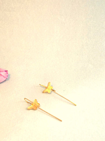 RavJyoti Gold-Toned Butterfly Motif Long Ear Cuffs | Minimal Non-Piercing Elegant Jewellery for Women