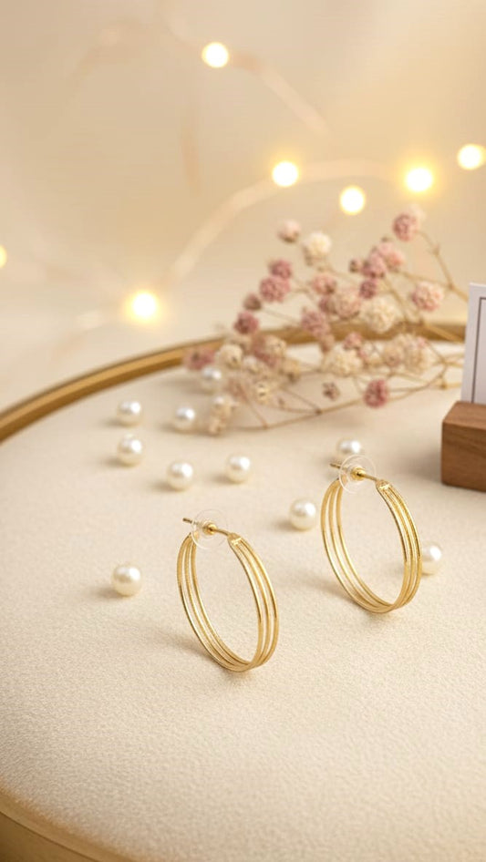 RavJyoti Gold-Toned Classic Hoop Earrings | Minimal Lightweight Everyday & Office Wear Hoops