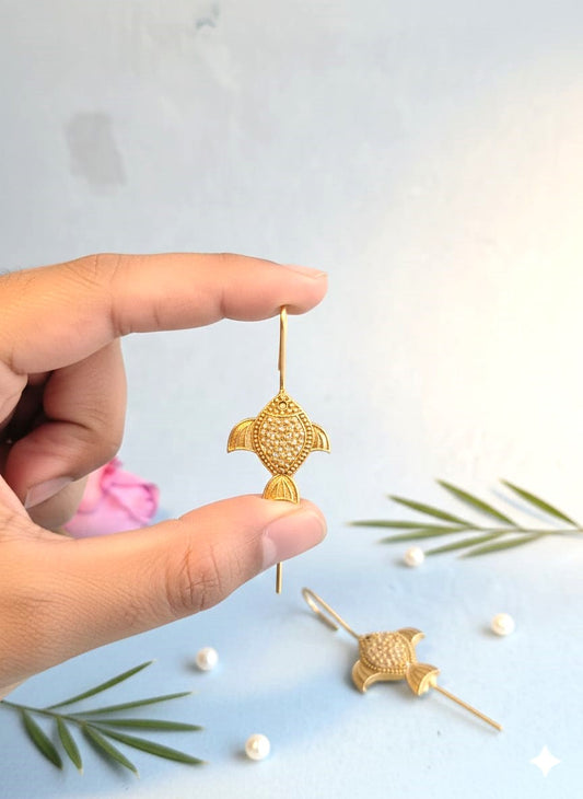 RavJyoti Gold-Toned Fish Motif Long Ear Cuffs | Non-Piercing Minimal Statement Jewellery for Women