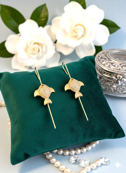 RavJyoti Gold-Toned Fish Motif Long Ear Cuffs | Non-Piercing Minimal Statement Jewellery for Women