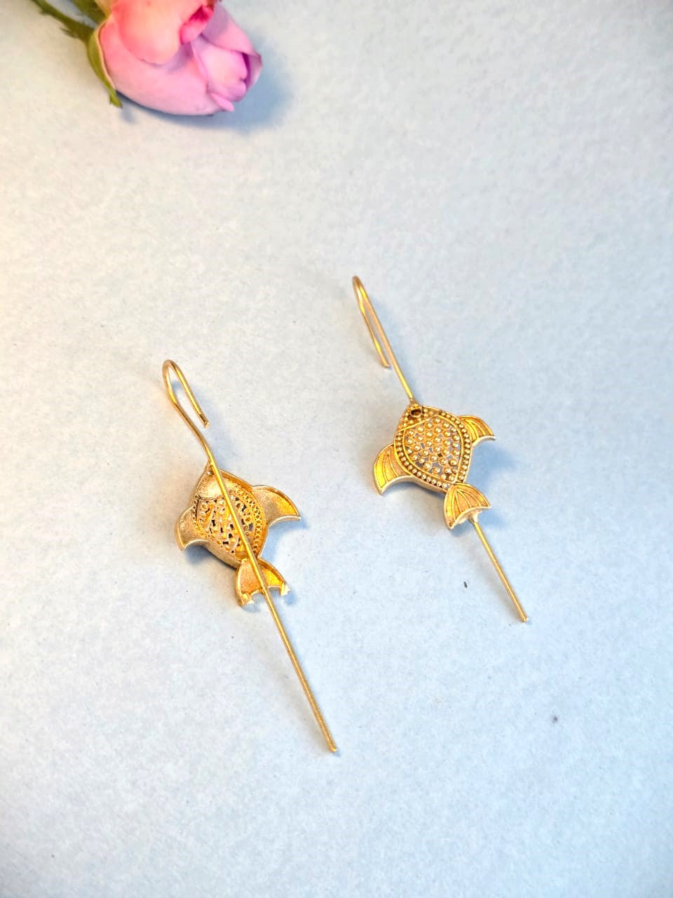 RavJyoti Gold-Toned Fish Motif Long Ear Cuffs | Non-Piercing Minimal Statement Jewellery for Women