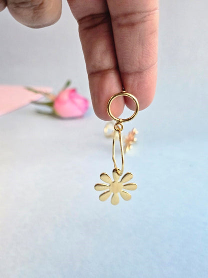 RavJyoti Gold-Toned Floral Drop Earrings | Minimal Everyday & Office Wear Earrings for Women