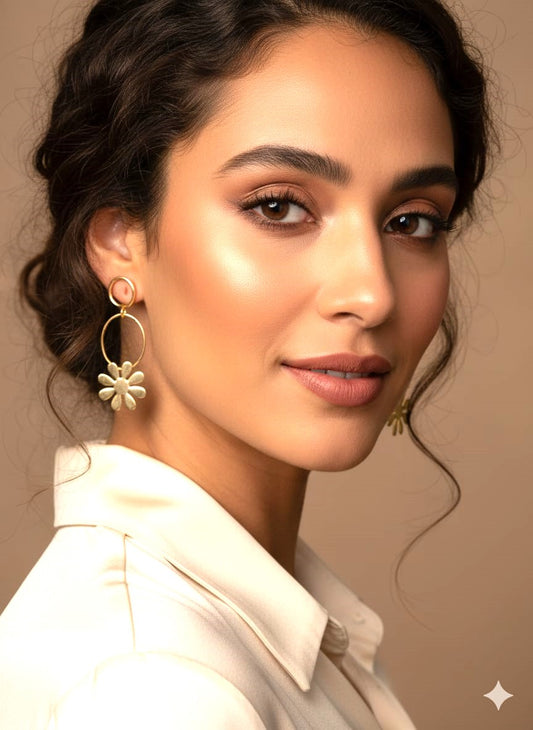 RavJyoti Gold-Toned Floral Drop Earrings | Minimal Everyday & Office Wear Earrings for Women
