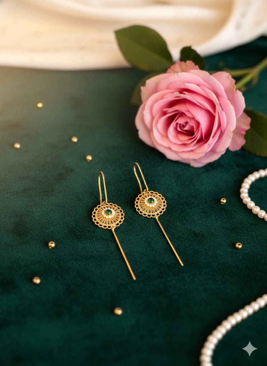 RavJyoti Gold-Toned Floral Stone Long Ear Cuffs | Non-Piercing Elegant Ear Cuffs for Women