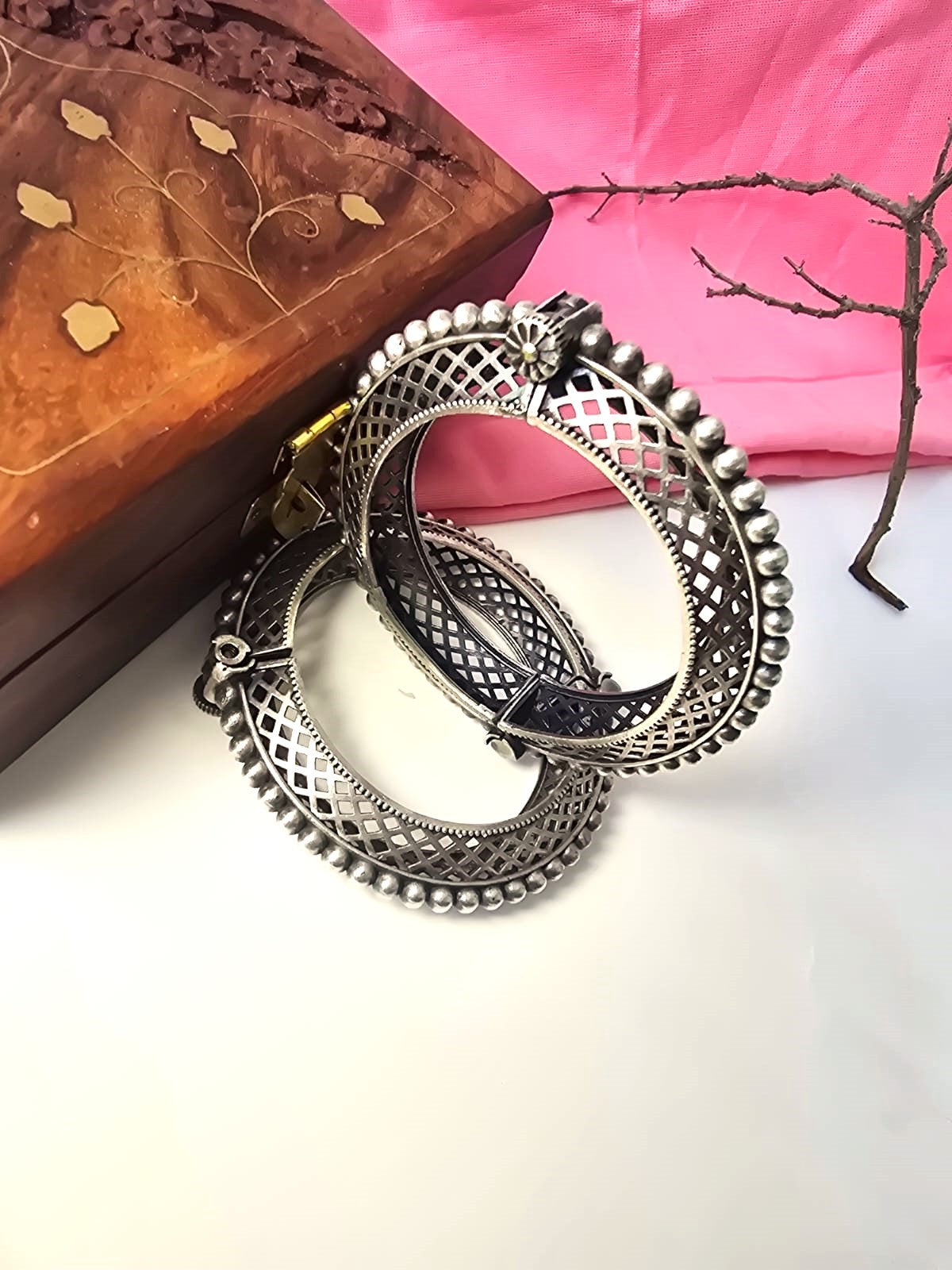 Vintage Oxidized Silver Replica Bangle for Women | RavJyoti Royal Jaal Oxidized Kada (in pair)