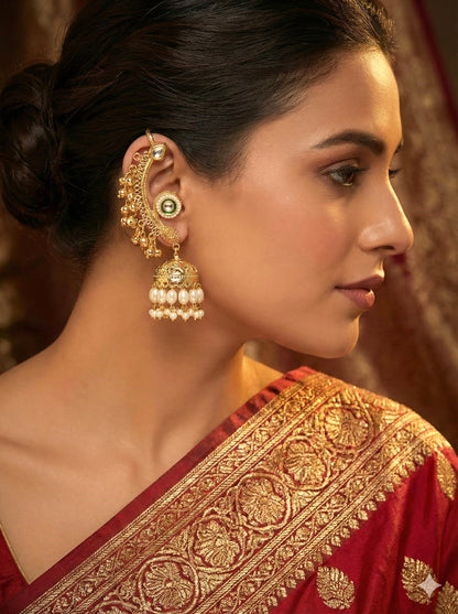 Royal Gold Finish Ear Cuff Jhumka Earrings